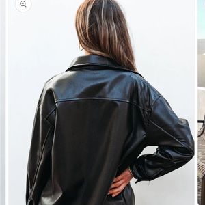 Black Button Down Leather Shacket